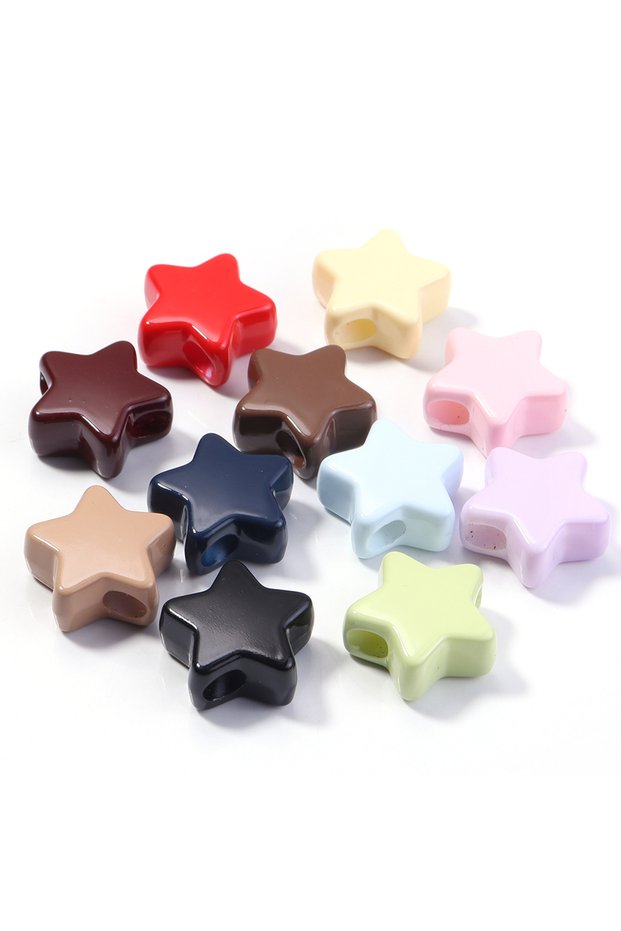 Star 10pcs/lot Cream Colors Heart Acrylic Beads Solid Color Big Hole Stars Loose Beads For Jewelry M