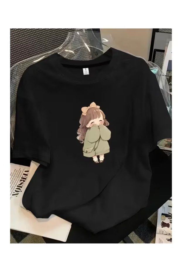 Utangaç Anime Girl Printed Oversize T-Shirt / T-Shirt