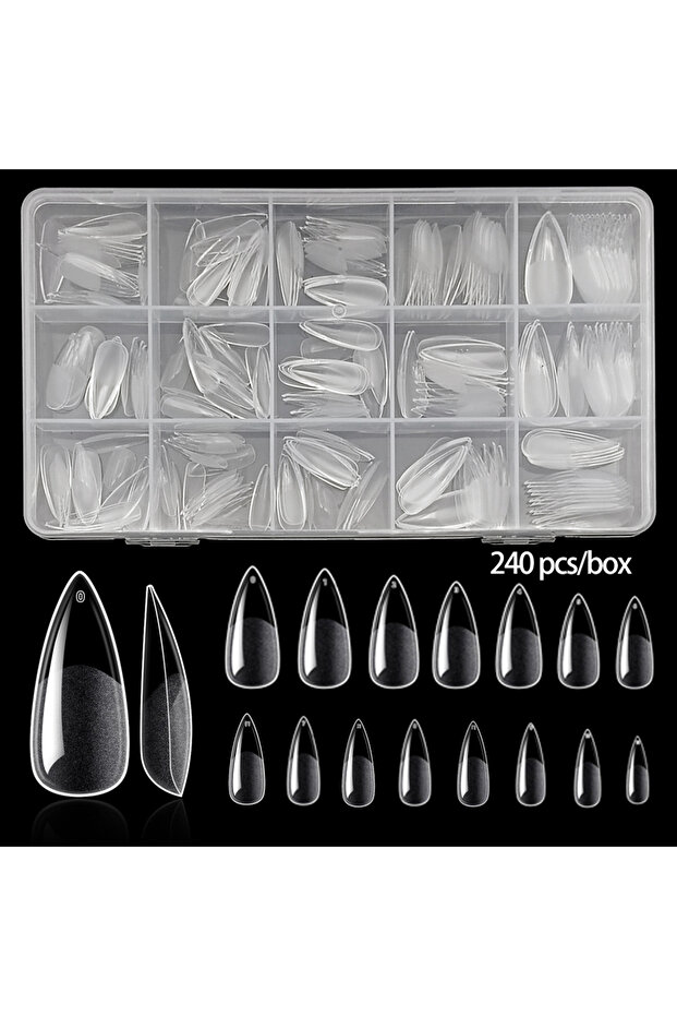 240pcs 240/330pcs Medium Stiletto Nail Tips 15 Sizes Press-On Full Cover Pre-Matte Stiletto Gel Pres
