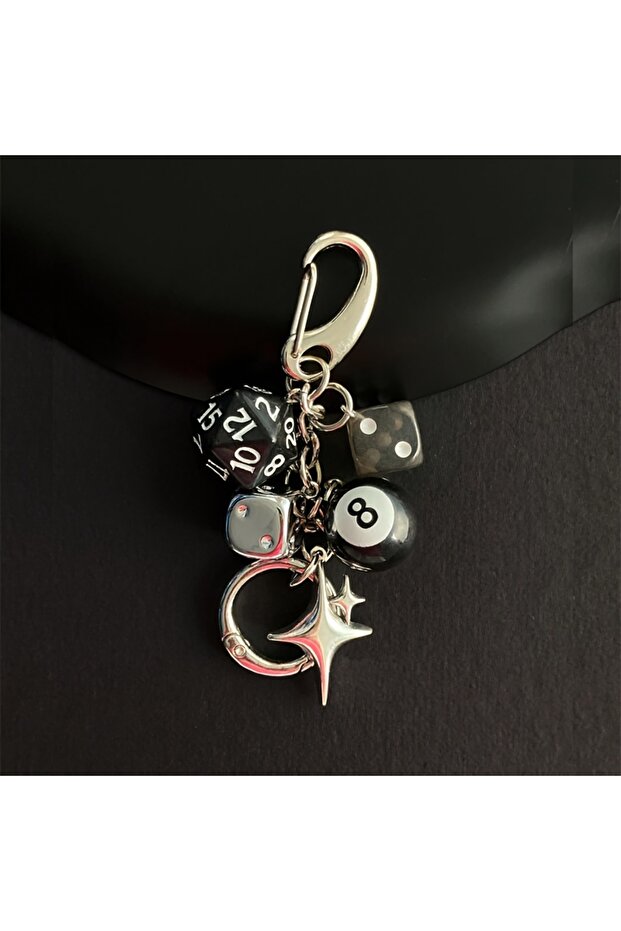 black Black Dice Billiards Keychain Hiphop Lucky Dice Y2K Pendant Bag Charm Punk Cool Jewelry Access