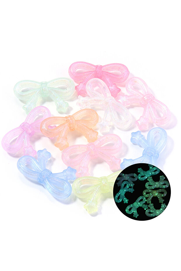 02 10pcs/lot Multicolor Acrylic Bow Beads Star Bow Loose Spacer Beads Charms For DIY Crafts Keychain
