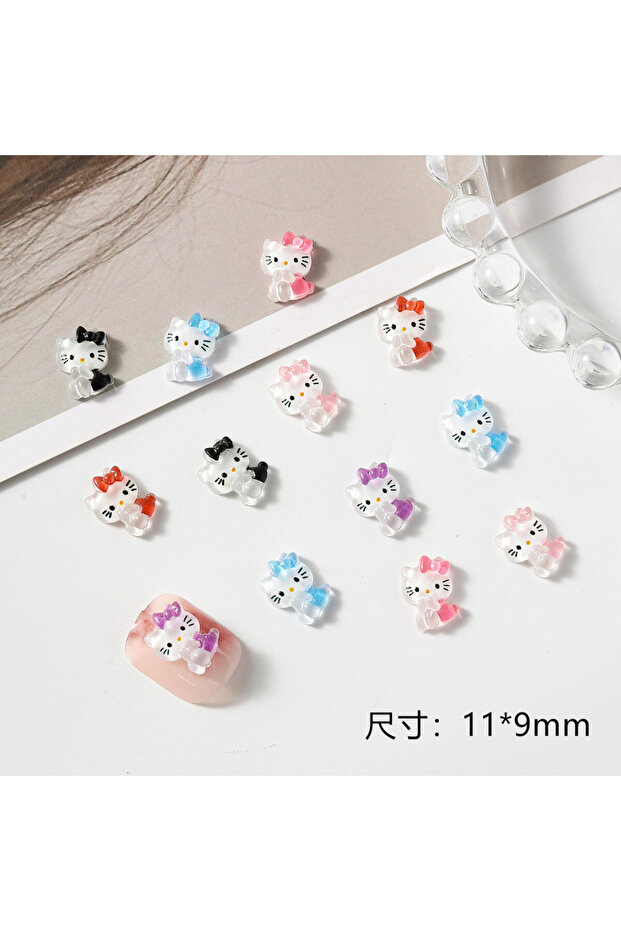 MIX-01 100Pcs Hello Kitty 3D Cat Nail Art Charms Cute and Adorable Resin DIY Nail Decorations for a