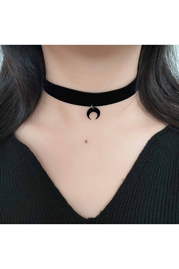 40cm 1 a simple dark gothic wind velvet belt acrylic crescent moon pendant choker necklace neck chai