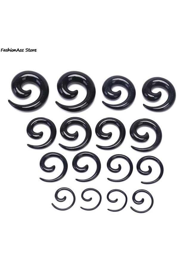 Black 16Pcs/Set Fashion Snail Spiral Taper Flesh Tunnel Ear Stretcher Expander Stretching Plug