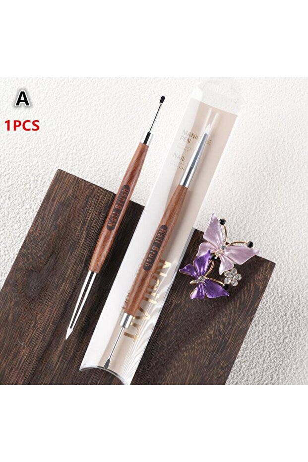 A 【No】Dual-End Nail Art Brush with Sandalwood/Acrylic Tips, Professional Tool for 3D Carving, Flowe.