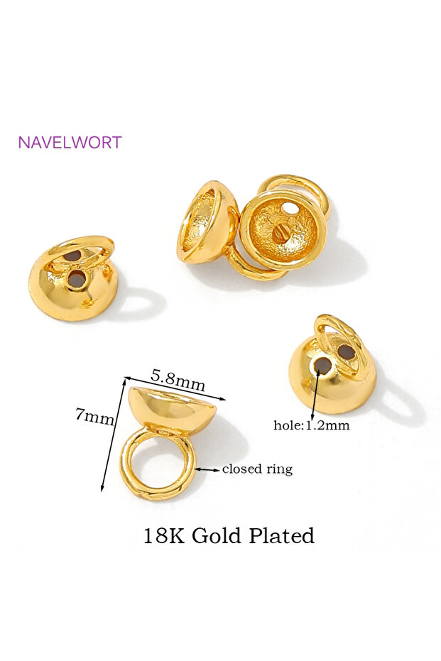 20 Pieces 18K Gold Plated 10/20Pcs Crimp Beads 18K Gold Plated Brass Bead End Cap with Loop,End Caps