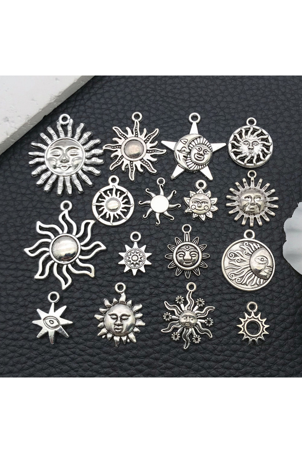 SN20-16pcs 16/20pcs Antique Silver Celestial Series Set (Sun/Stars/Moon) - Perfect for Crafting Neck