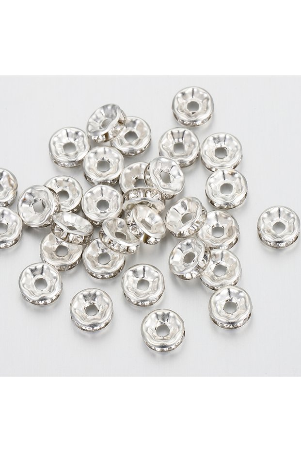 8mm Silver 100pcs Silver Color Crystal Rhinestone Spacer Loose Beads for DIY Bracelet Necklace Jewel