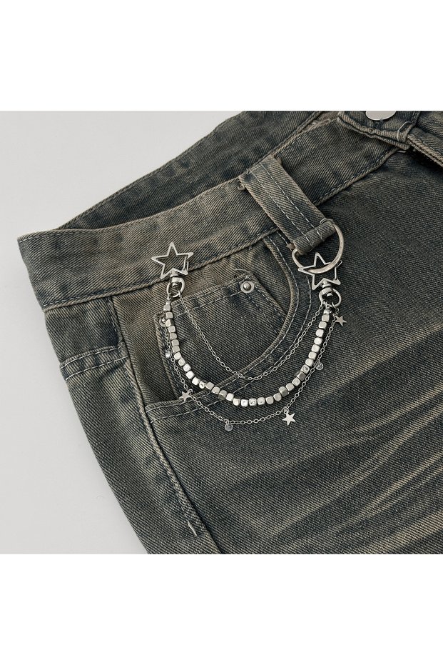 Silver Color Ingemark Punk Sliver Color Metal Star Pendant Keychain Wallet Belt Chain Women Trendy C