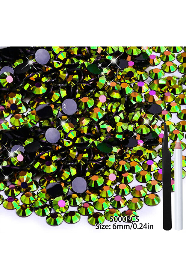 6mm 5000Pcs 5000Pcs Black Green AB Flatback Resin Rhinestones, 2mm-6mm Flatback Drill Faux Gems Bea