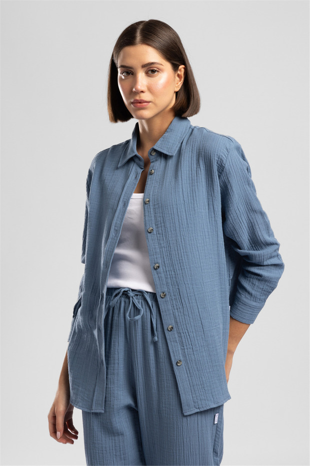 Darby Women's 100% Cotton Long Sleeve Shirt Blue