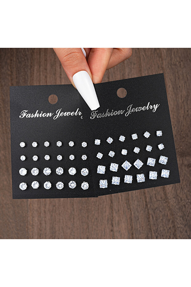 AYA48pcs2 Luxury Simple Shiny Zircon Stud Earrings Set for Women Men Fashion Chic Crystal Decorative