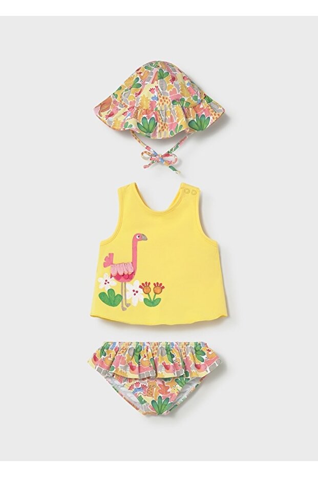 Baby Girl 3-Piece Swimsuit Set with Hat