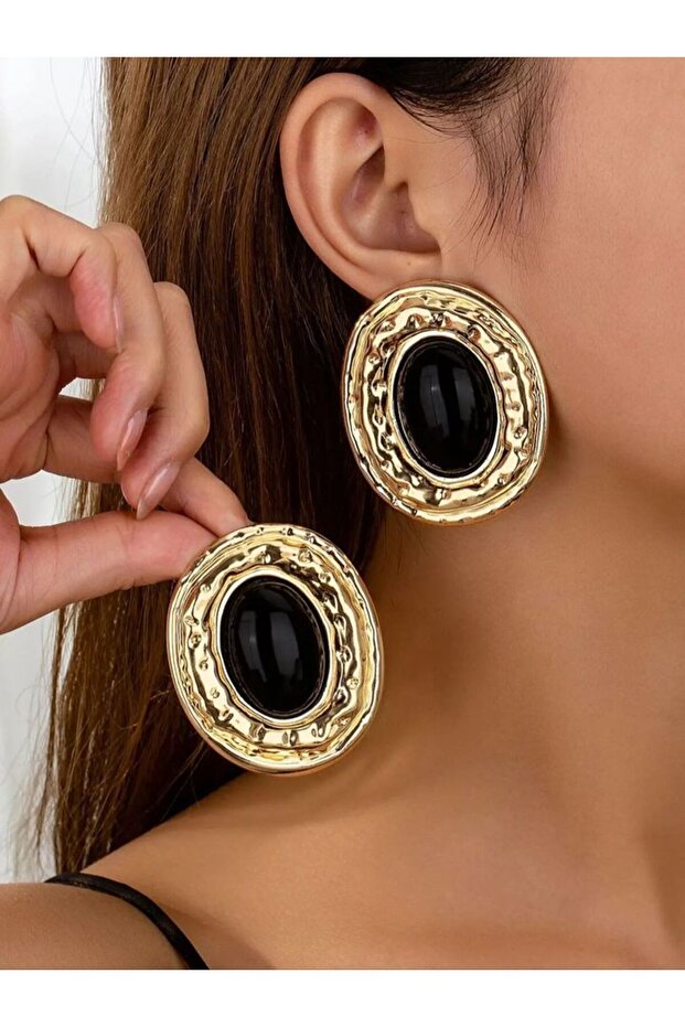 black Gold-color The Latest High-End, Elegant and Exaggerated Metal-Style Hammered Pattern Women's E