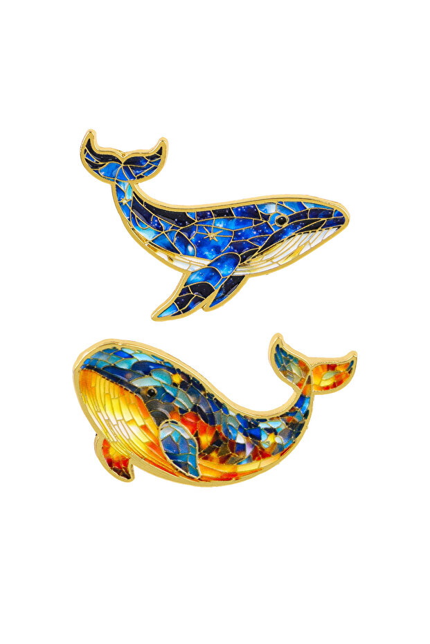 1 2pcs/set Blue Whale Enamel Pins Exquisite Metal Brooch Backpack Hat Bag Collar Lapel Badges Fashi.