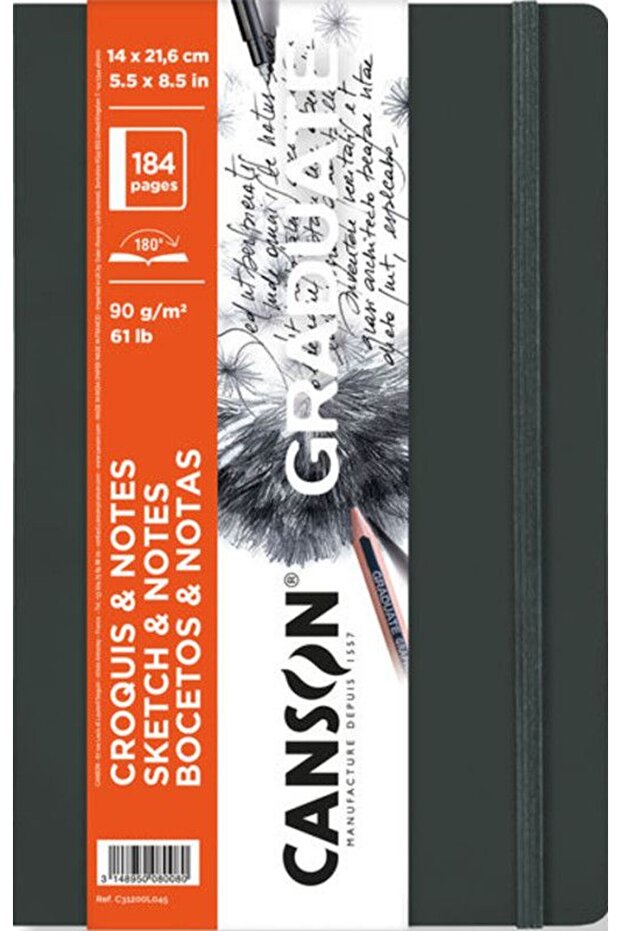Graduate Hard Cover Sketchbook 90g 14X21,6 92S - Dark Gray