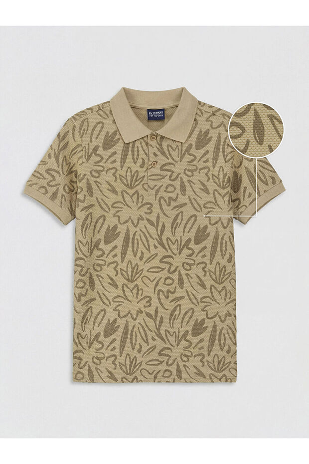 Khaki Polo Collar Patterned Boy's T-Shirt