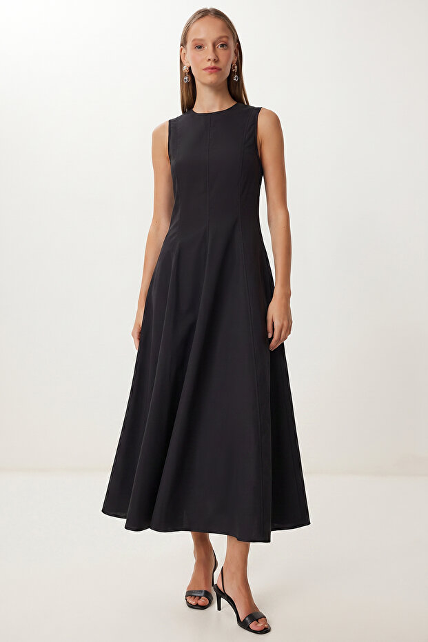 Sleeveless Long Summer Poplin Dress Lfg0187 Black