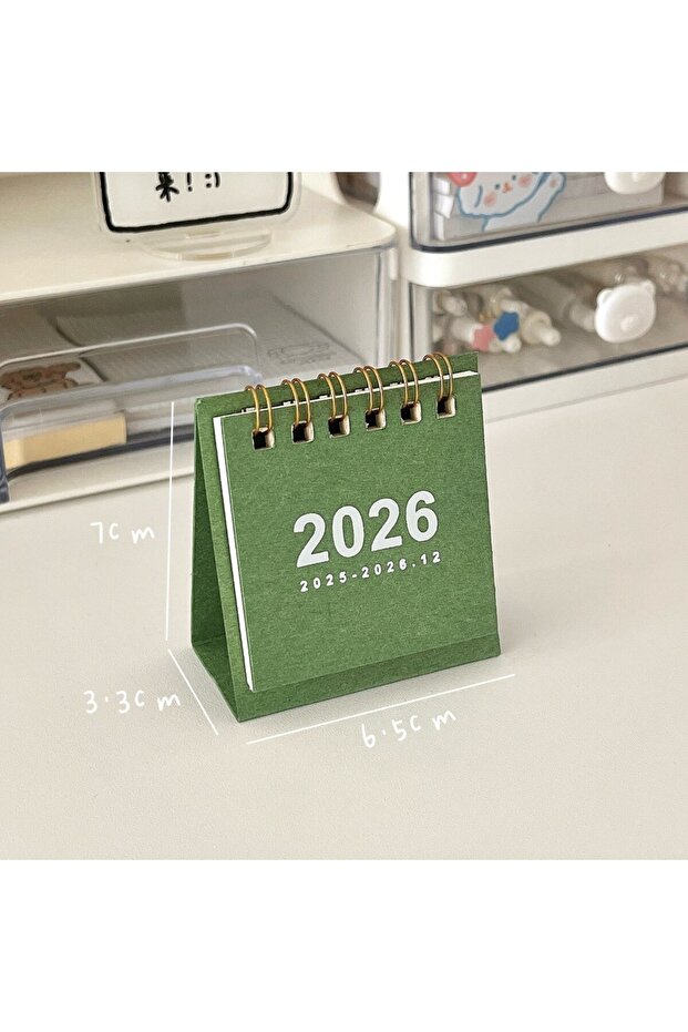 Calendar Green 2026 Mini Simple Desk Calendar - Creative Spiral-Bound Calendar for Desktop Decoratio