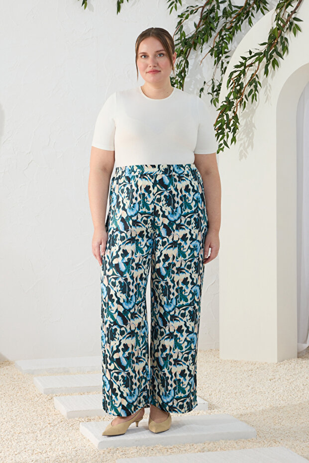 Green Patterned Loose Trousers - 3