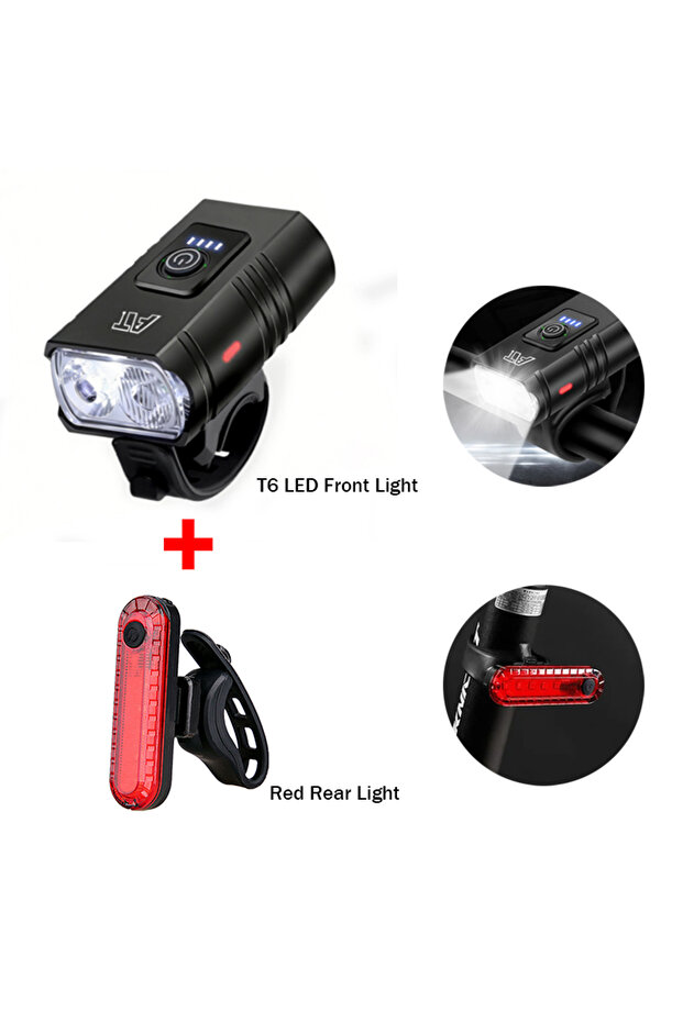 مصباح أمامي للدراجة BK02-Set2 LED قابل لإعادة الشحن بمنفذ Type-C، مصباح أمامي للدراجات الجبلية ودراجات الطرق، سهل الاستخدام