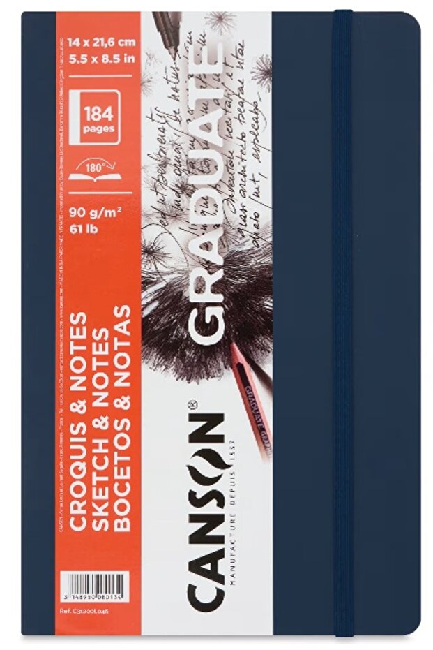 Graduate Hard Cover Sketchbook 90Gr 14X21,6 184 Pages / 92 Sheets - Navy Blue