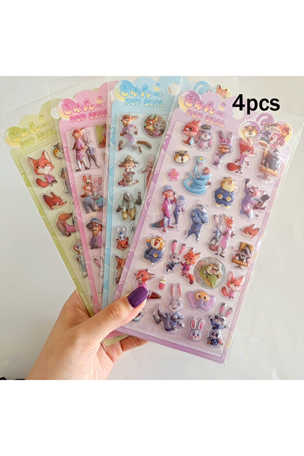 4pcs Zootopia Cartoon 3D Relief Stickers Decorative Kawaii Judy Nick Phone Case Laptop Decoration Bu
