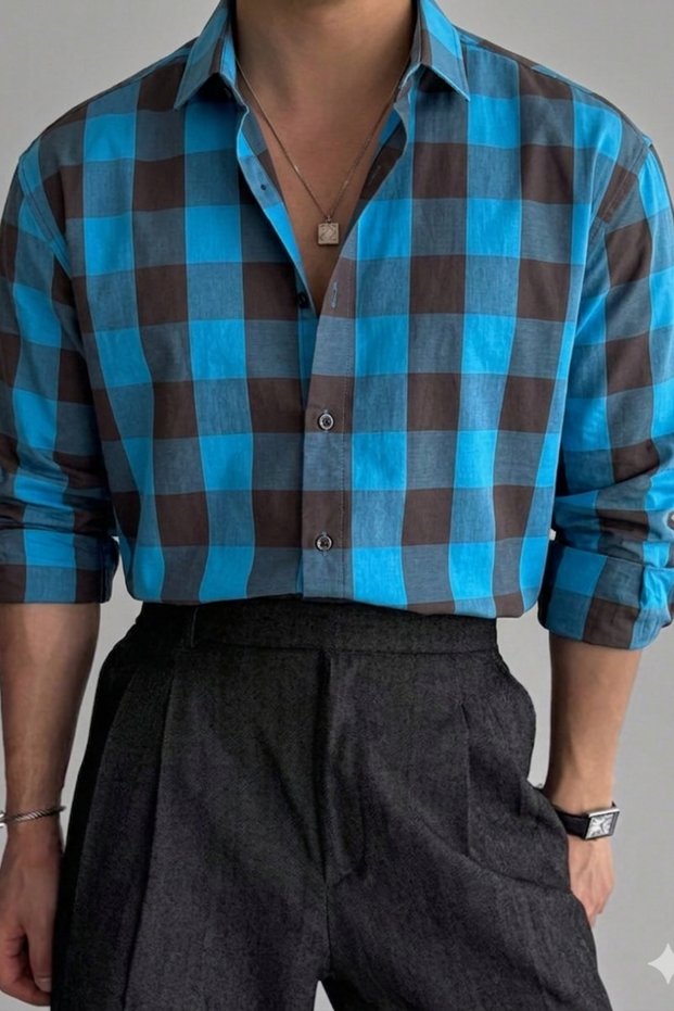 Men's Plaid Shirt Slim Fit Cotton Long Sleeve Casual Stylish Shirt