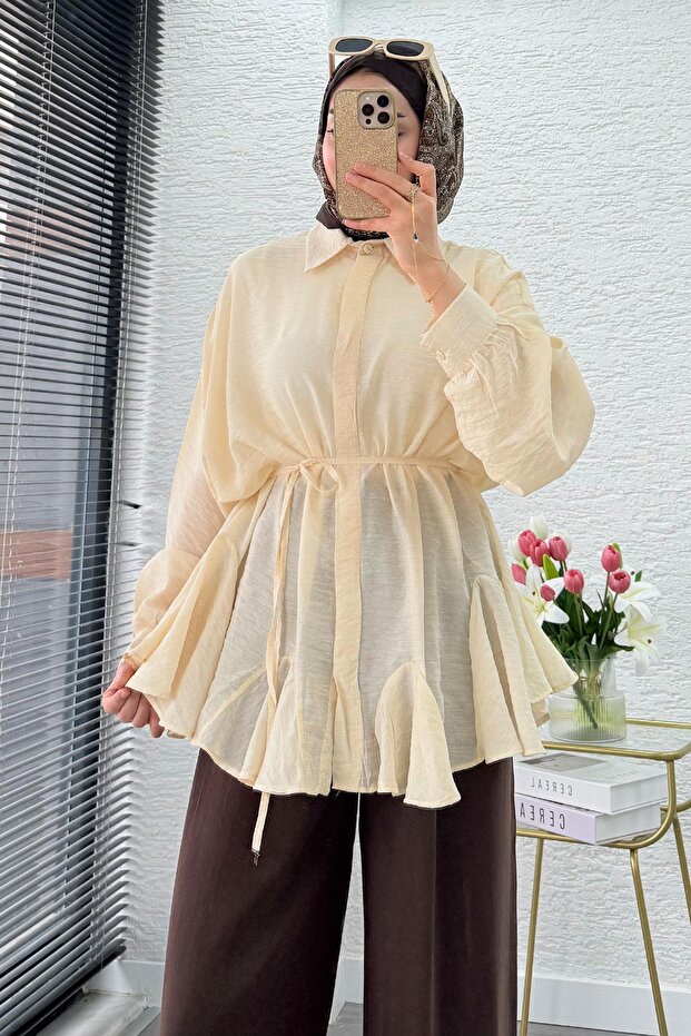 Premium Design Skirt Flounced Voile Tunic - Cream
