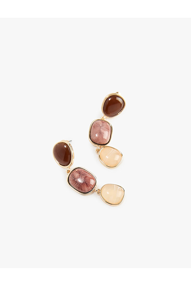 Multicolored Large Size Dangle Stone Earrings - 3