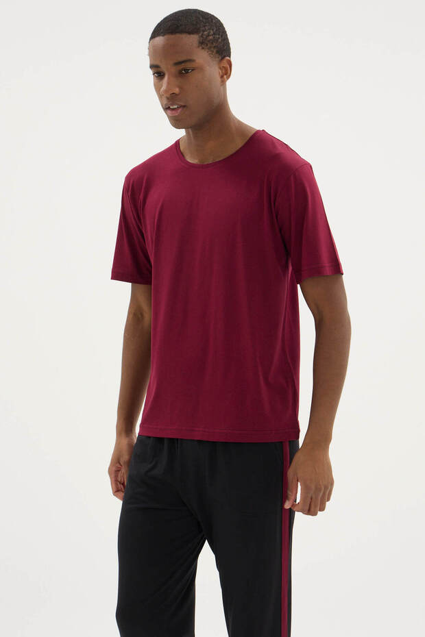 New Season Modal-Cotton Men's Crew Neck Side Stripe Detailed Pajama Set