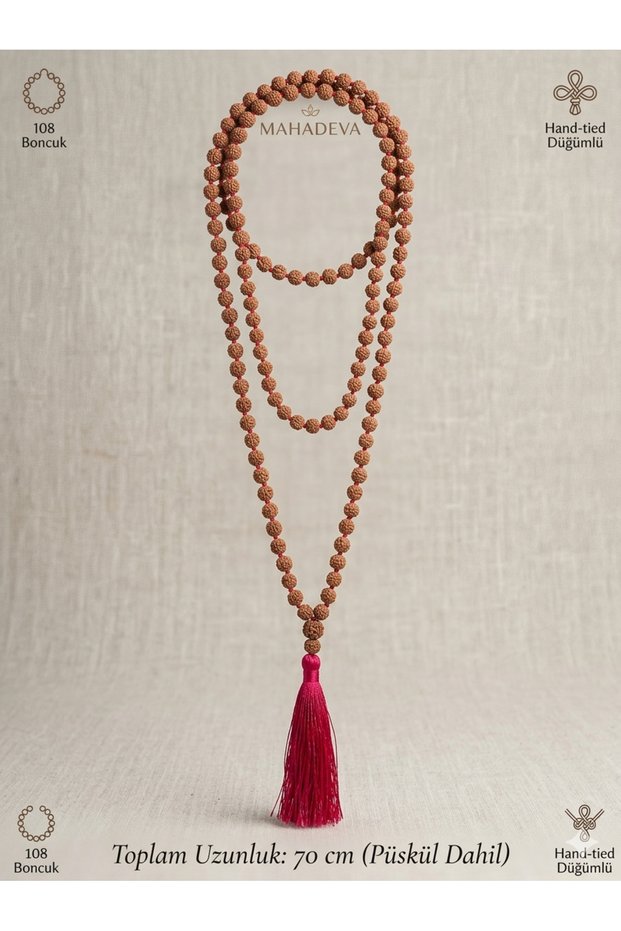 Genuine Rudraksha Seed 108+1 Meditation Mala Handmade Tassel Lucky Necklace and Zikir Prayer Beads