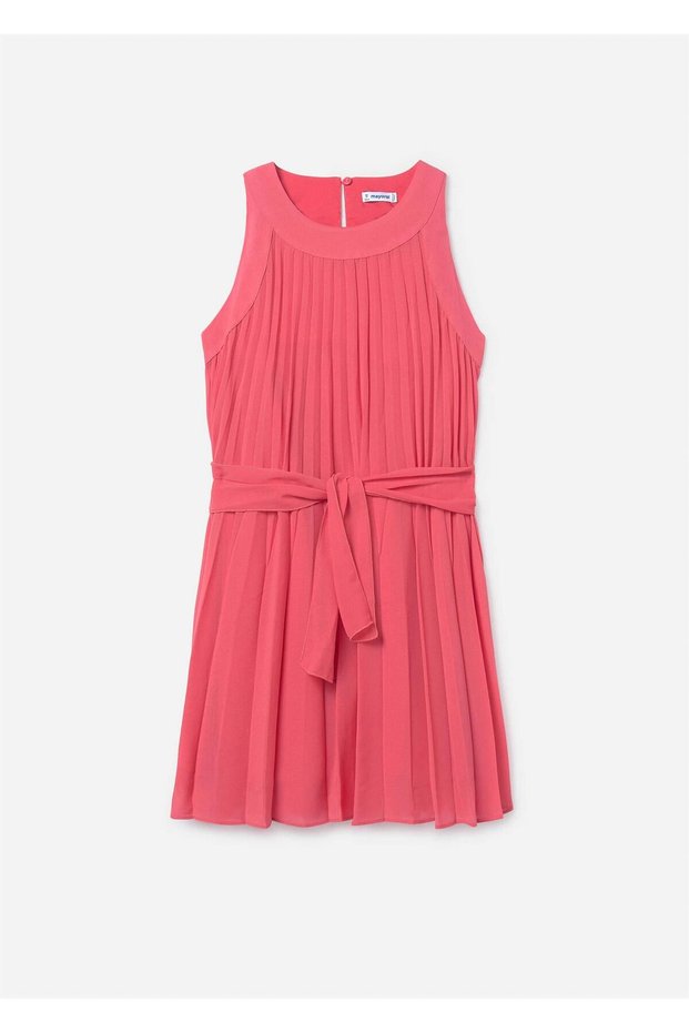 Girl's Pleated Chiffon Dress Coral 6908