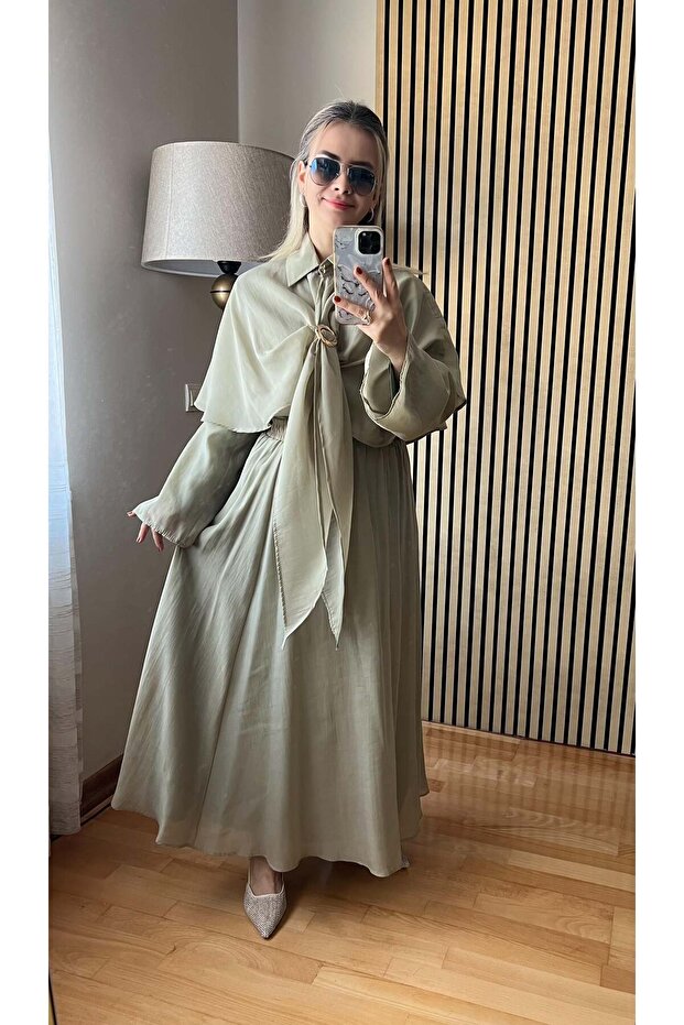 Rania Accessory Cape Detailed Tulle Tnsl Set - Stylish Combination Compatible with Hijab