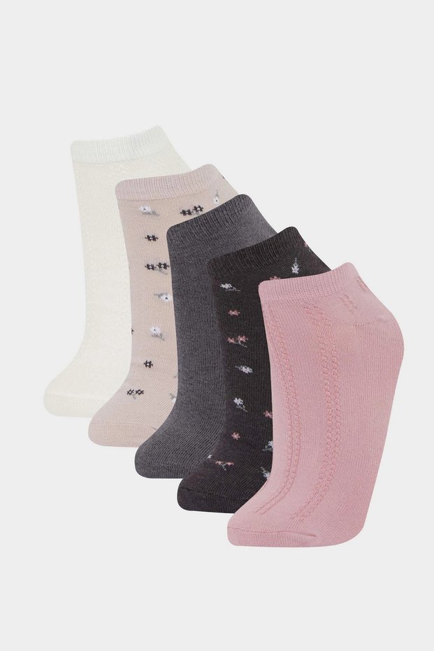 F5633Axkr1 Multicolored Women's 5-Piece Cotton Booties Socks