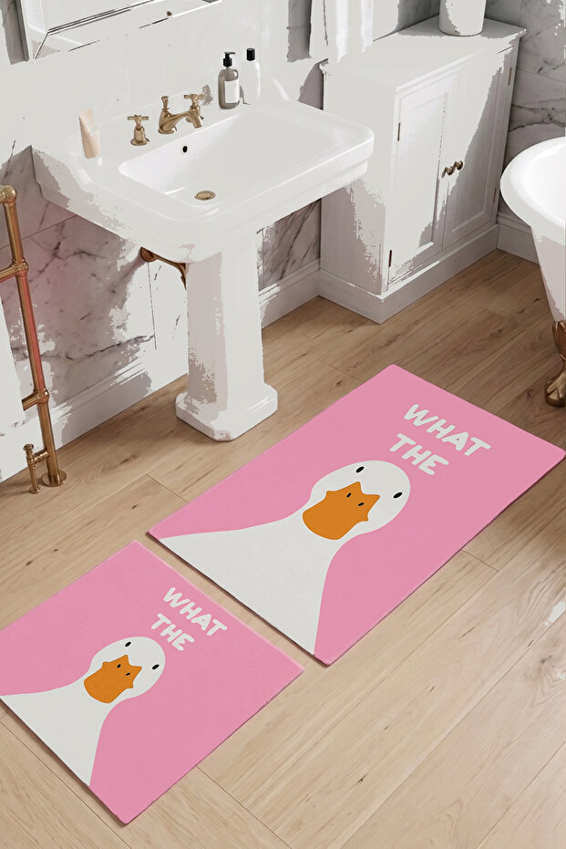 What the Duck Pink 2-Pack Bath Mat, Non-Slip Base, Washable 60X100 50X60 cm