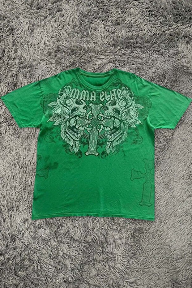 Green Mma Elite Vintage Double Skull Y2K Unisex T-Shirt