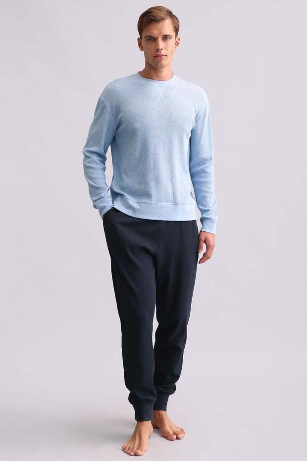 Egyptian Men's Cotton Long Sleeve Pajama Set Blue