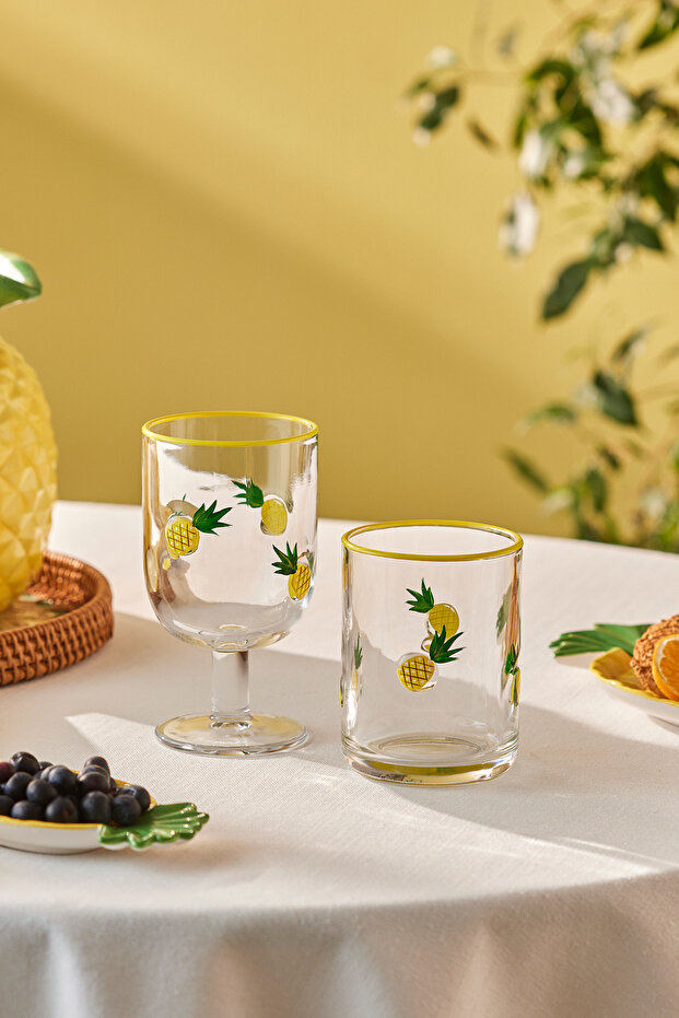 Pineapple Pineapple Patterned Soft Drink Glass 420 ml - 8