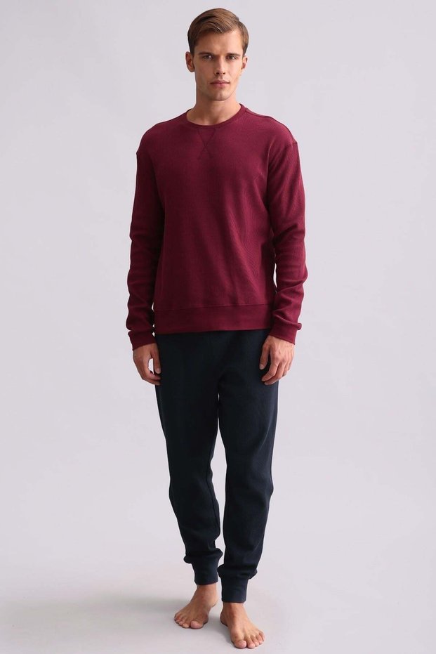 Egyptian Men's Cotton Long Sleeve Pajama Set Claret Red