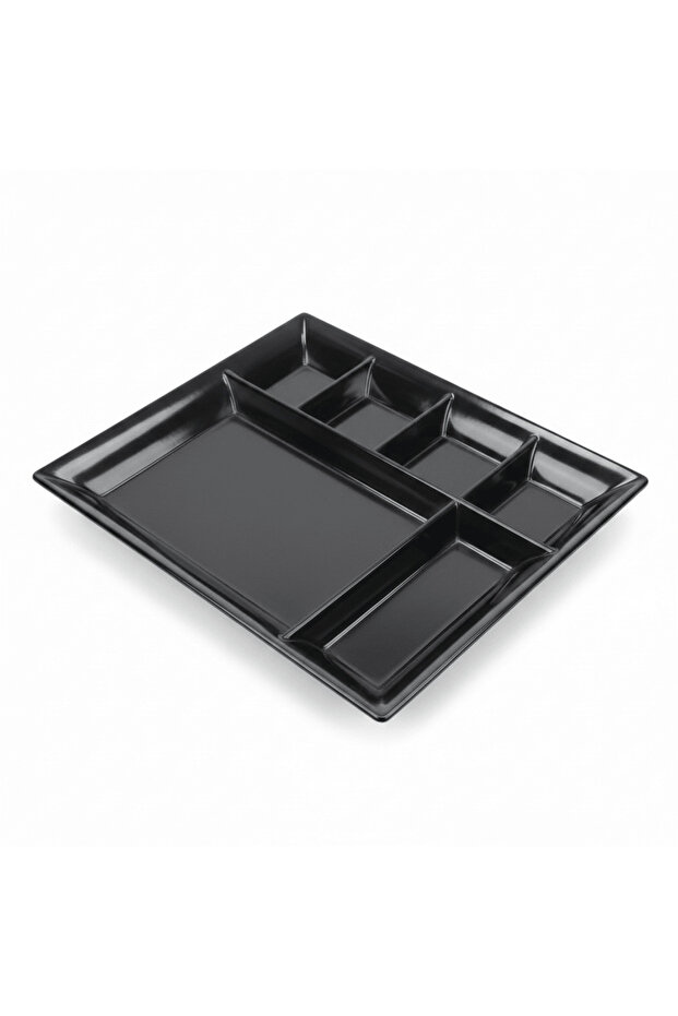 White Rectangular Melamine 6 Portion Serving Plate - 1