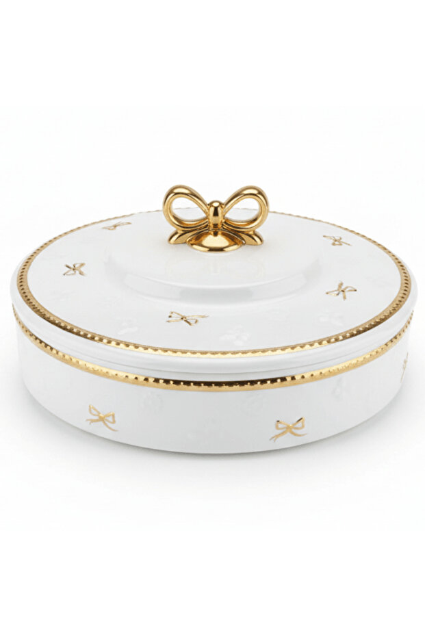 Luxe White & Gold Ceramic Candy Box with Lid Decorative Storage Container