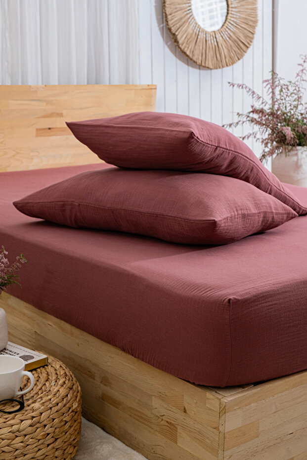 100% Cotton 2 Layer Muslin Elastic Sheet Set Natural Woven /Single - Double - King Size