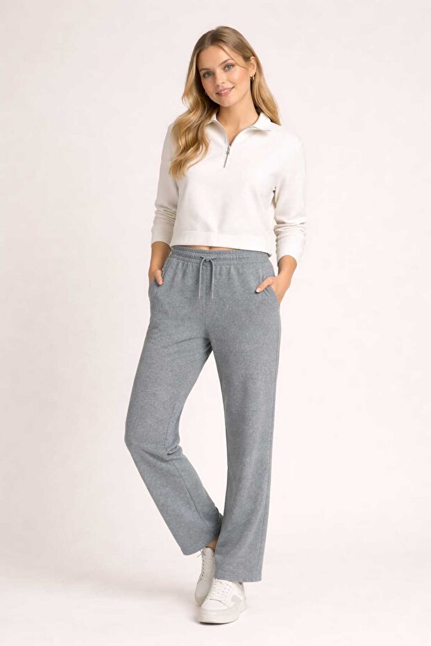 Unisex Jogger Sweatpants with Flat Legs and Rope Detail, Elastic Waistband