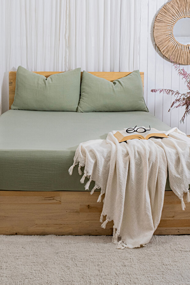 100% Cotton 2 Layer Muslin Elastic Sheet Set Natural Woven /Single - Double - King Size