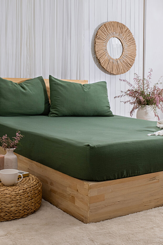 100% Cotton 2 Layer Muslin Elastic Sheet Set Natural Woven /Single - Double - King Size