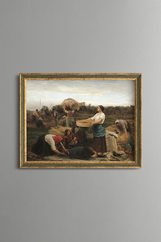 Women Harvesting in the Field - Vintage Patterned Frame - Slim Model