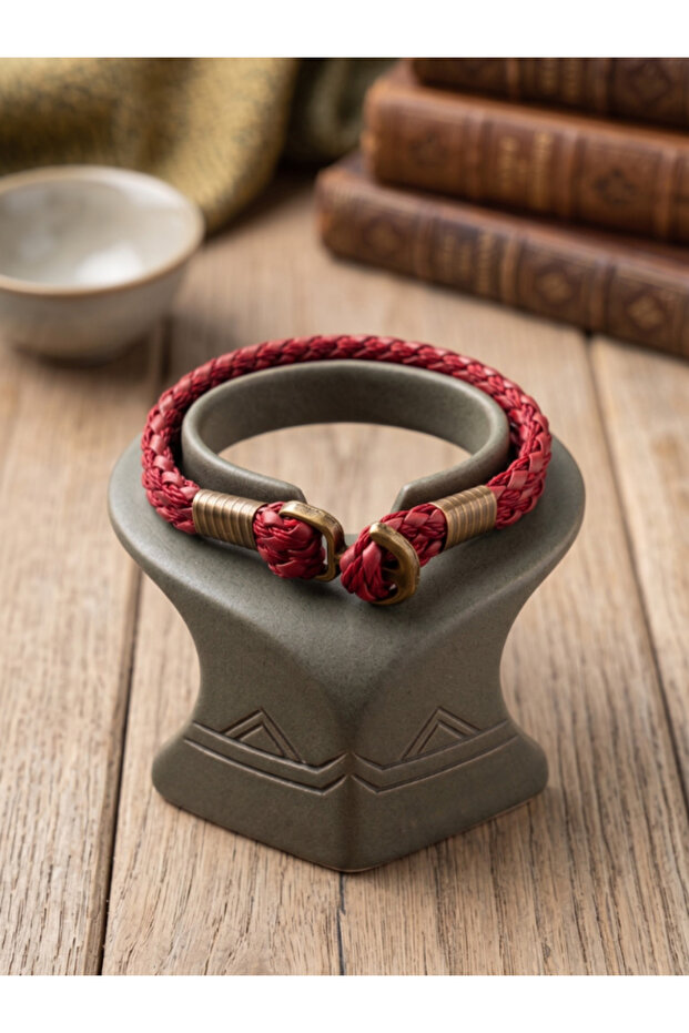 Anchored Leather Hand Knitted Men's Bracelet Father's Day Gift