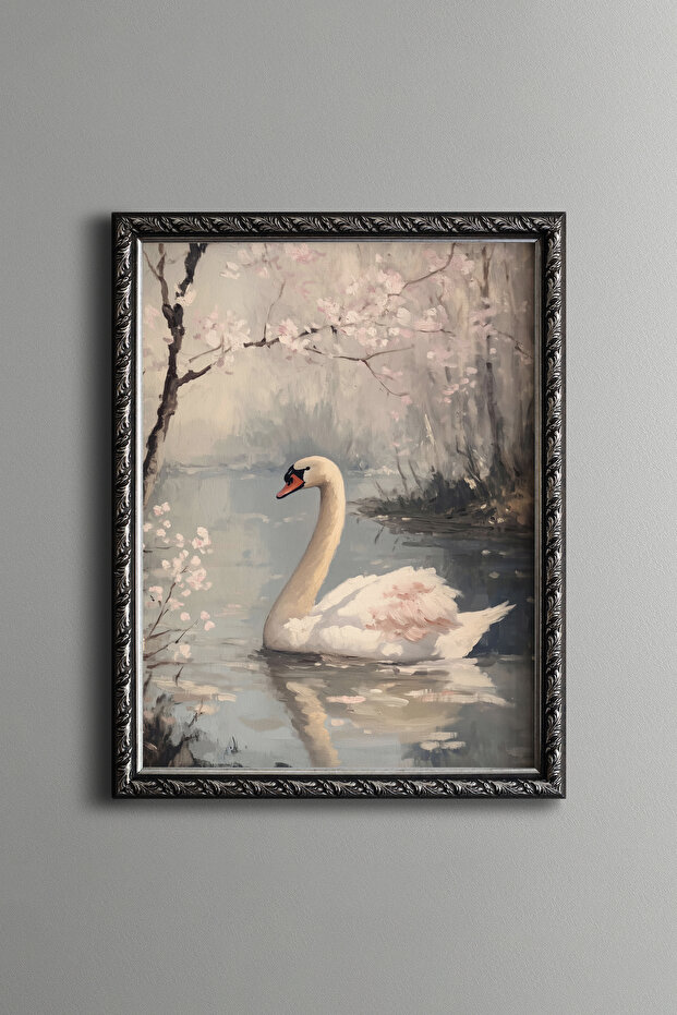 Swan among Spring Flowers - Vintage Patterned Frame - Slim Model