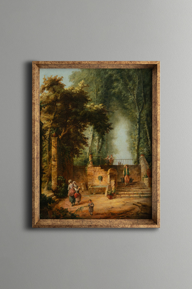 Historical Garden Fountain and Figures - Vintage Patterned Frame - Fine Model